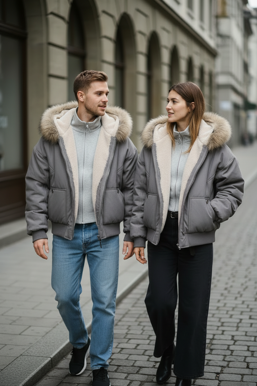 Damen-Steppjacke mit Kapuze und Fellkragen