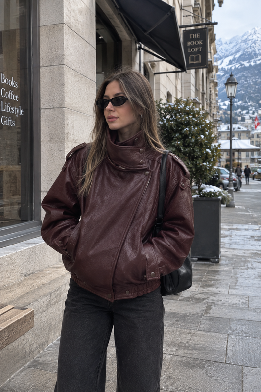 Manteau court en polyester à col montant pour femme