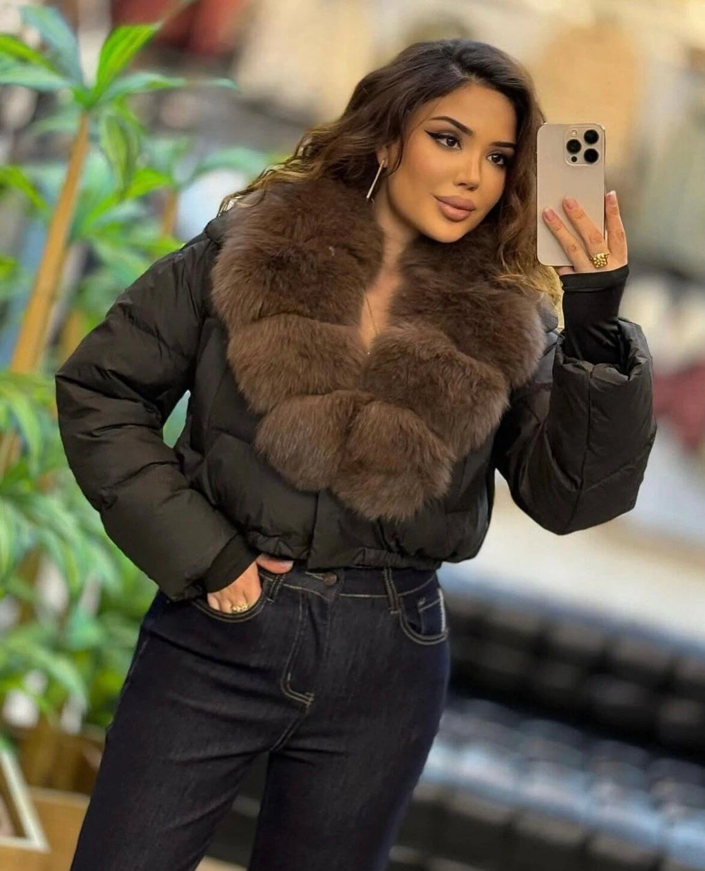 Women's Faux Fox-Fur Puffer Jacket