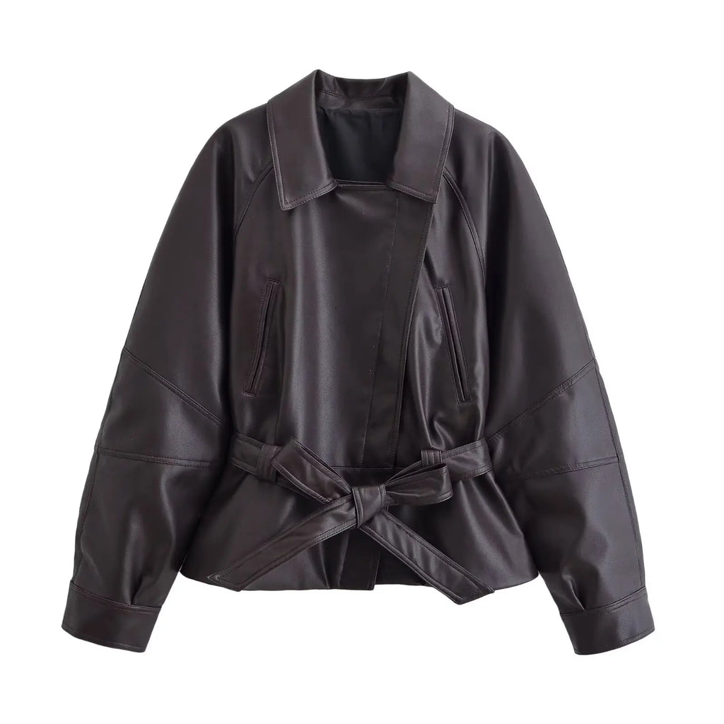 Women's Belted Faux Leather Jacket