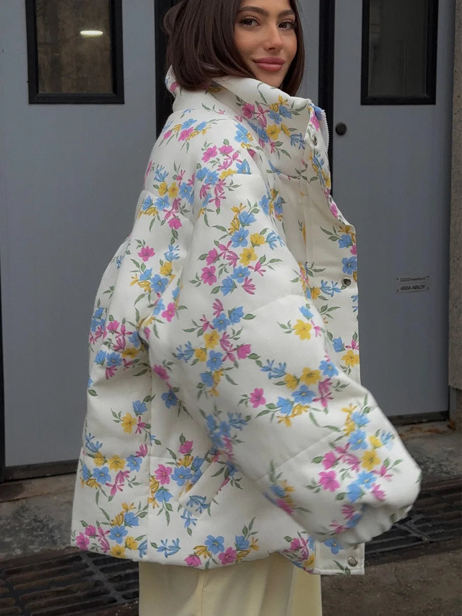 Women's Floral Cotton-Filled Puffer Jacket