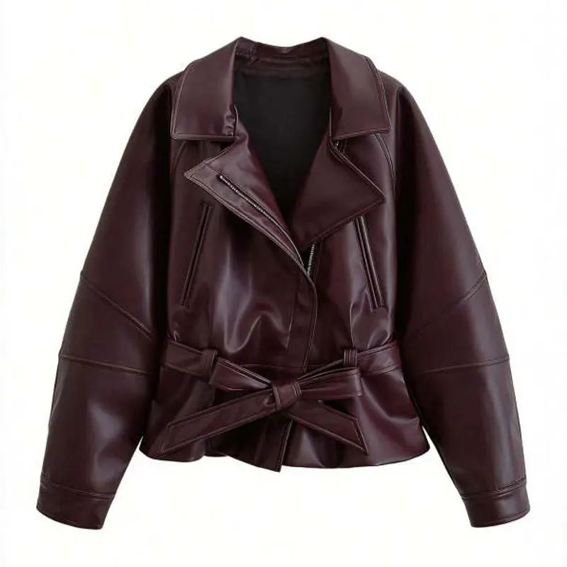 Women's Belted Faux Leather Jacket