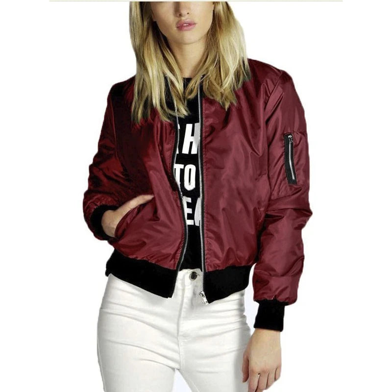Women's Slim Polyester Bomber Jacket