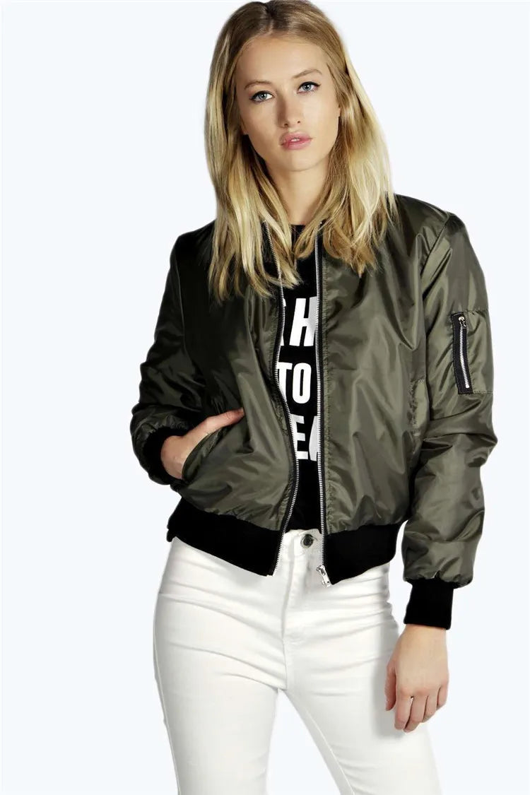 Women's Slim Polyester Bomber Jacket