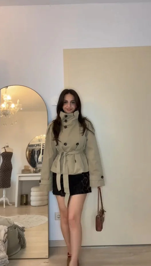Women's Polyester Double-Breasted Turtleneck Jacket