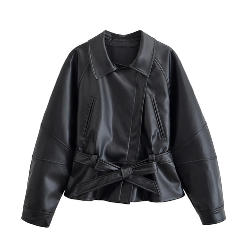 Women's Belted Faux Leather Jacket