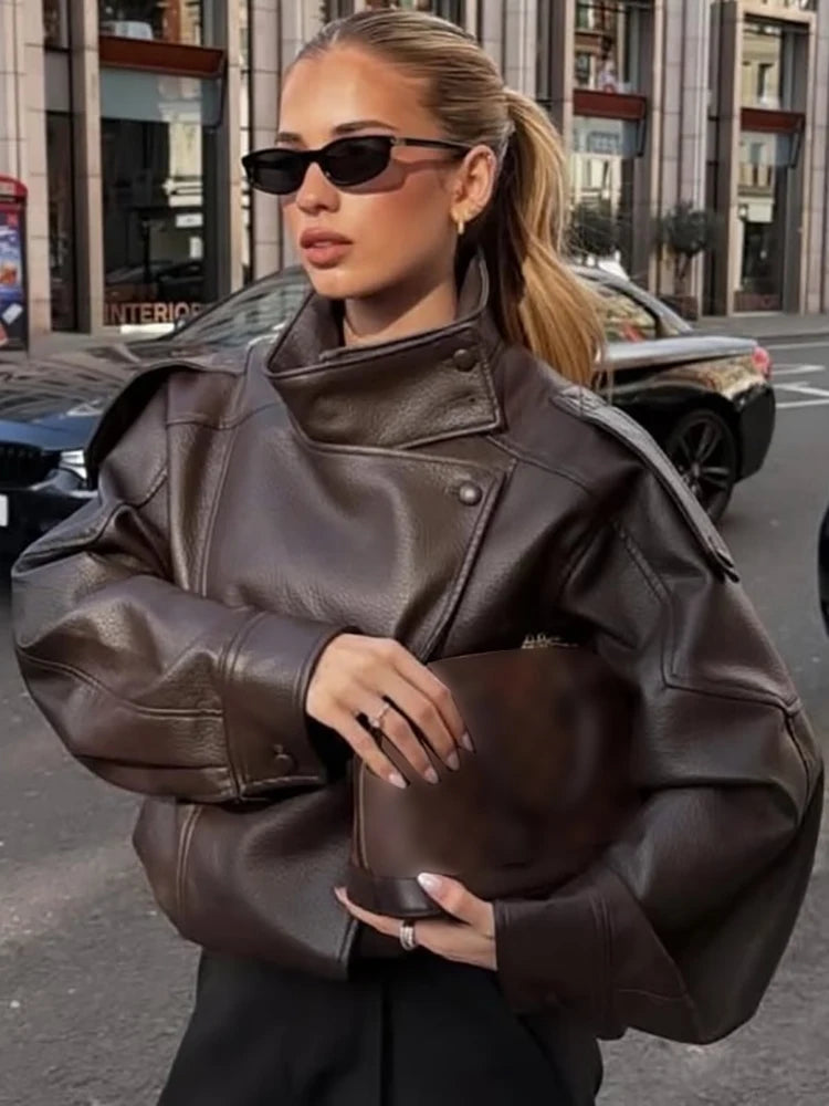 Women's Short Polyester Stand-Collar Coat