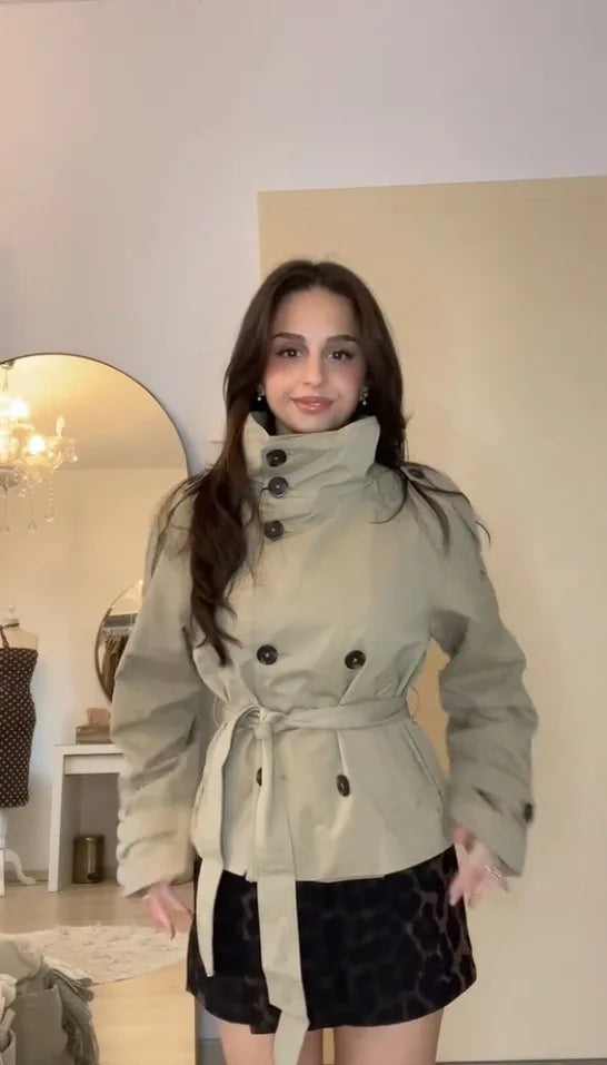 Women's Polyester Double-Breasted Turtleneck Jacket