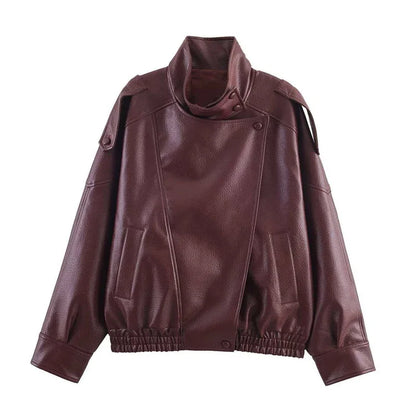 Veste à col montant en similicuir pour femme
