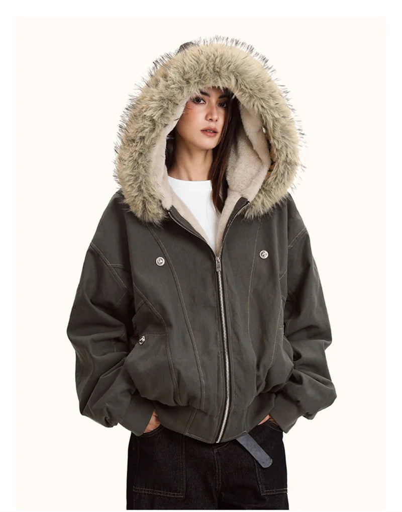 Women's Fur-Collar Hooded Puffer Jacket