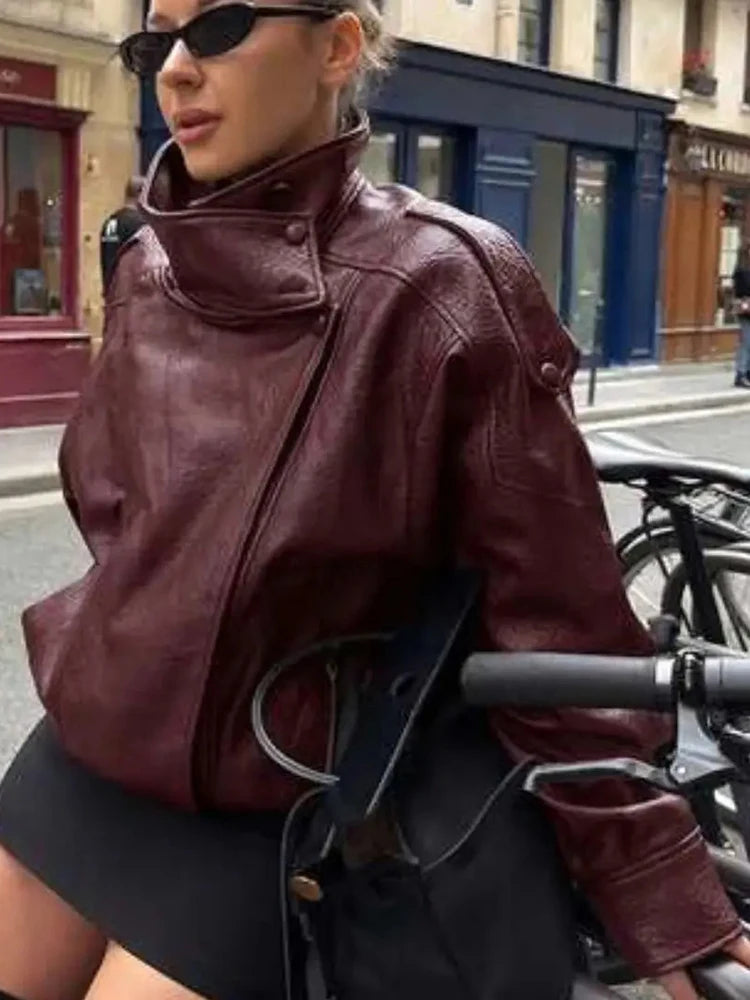 Women's Short Polyester Stand-Collar Coat