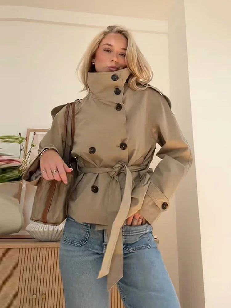 Women's Polyester Double-Breasted Turtleneck Jacket