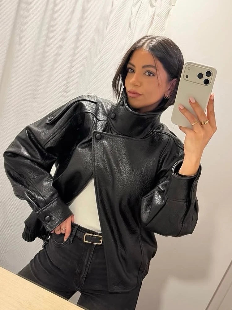 Women's Short Polyester Stand-Collar Coat