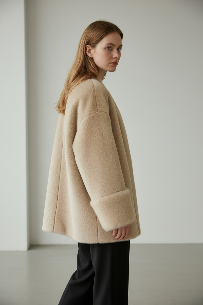 Damen-Wintermantel aus Plüsch-Polyester