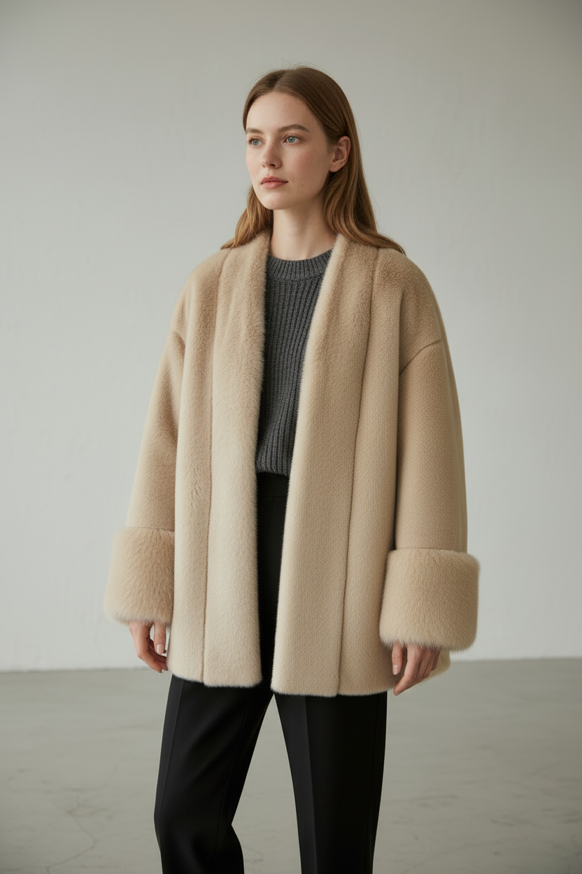 Damen-Wintermantel aus Plüsch-Polyester