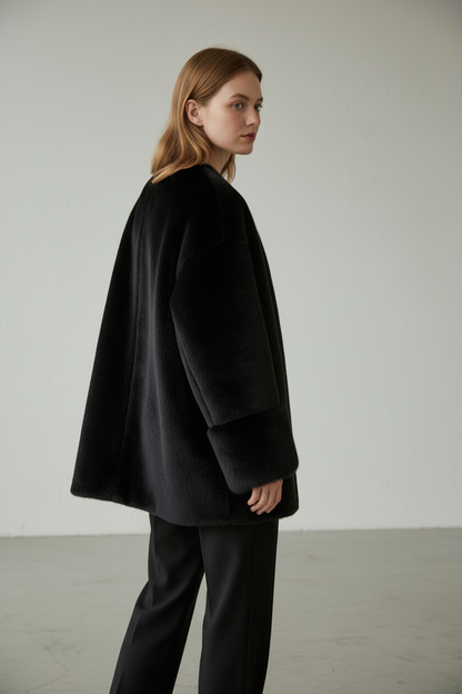 Damen-Wintermantel aus Plüsch-Polyester