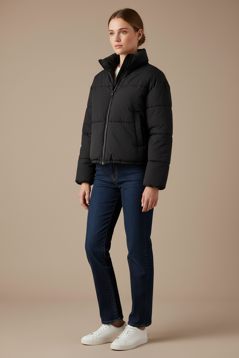 Veste matelassée à col montant en polyester pour femme