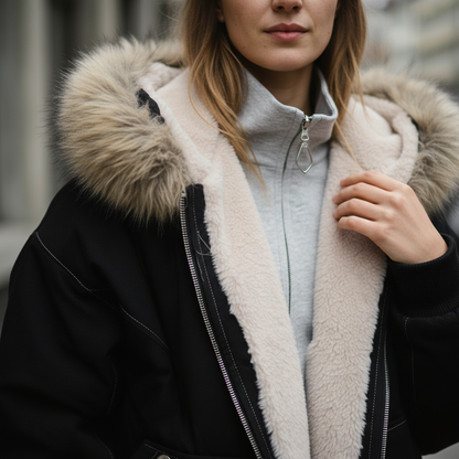 Damen-Steppjacke mit Kapuze und Fellkragen