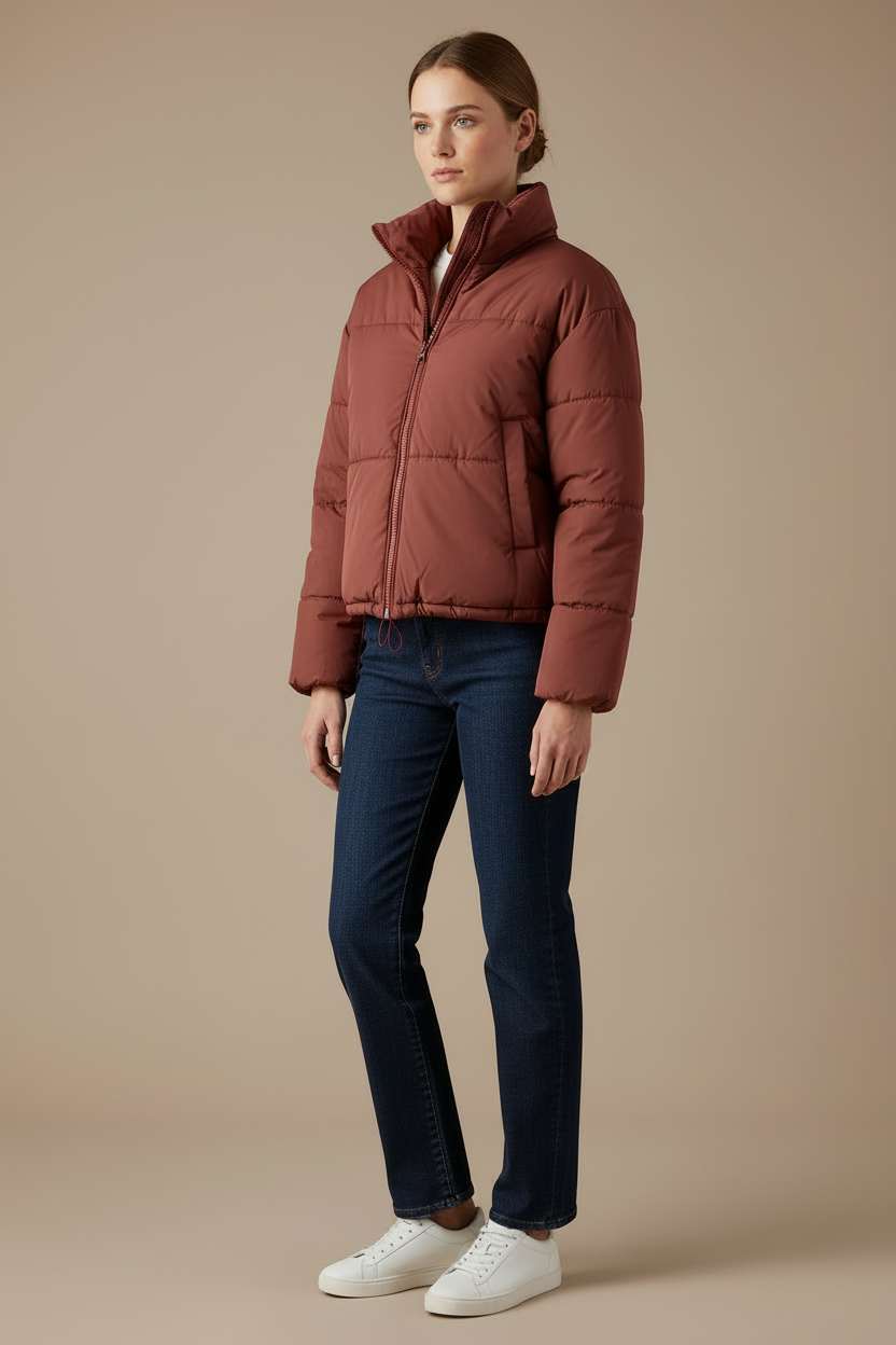 Veste matelassée à col montant en polyester pour femme