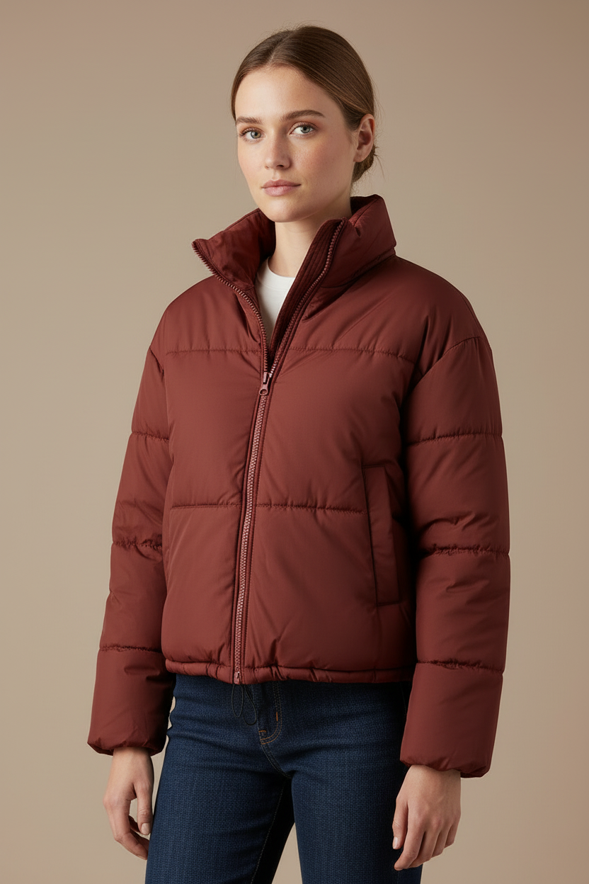 Veste matelassée à col montant en polyester pour femme
