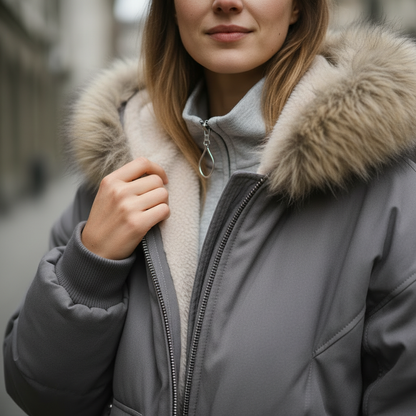 Damen-Steppjacke mit Kapuze und Fellkragen
