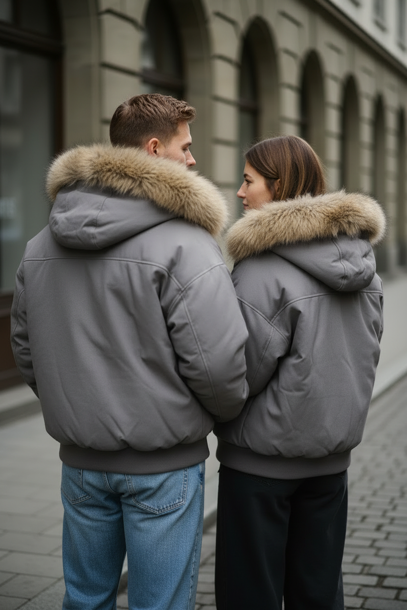 Damen-Steppjacke mit Kapuze und Fellkragen