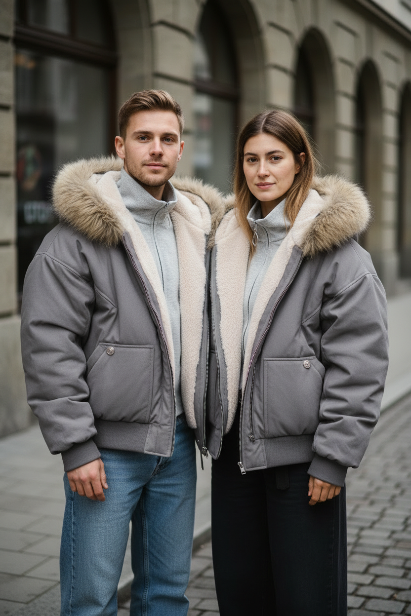 Damen-Steppjacke mit Kapuze und Fellkragen