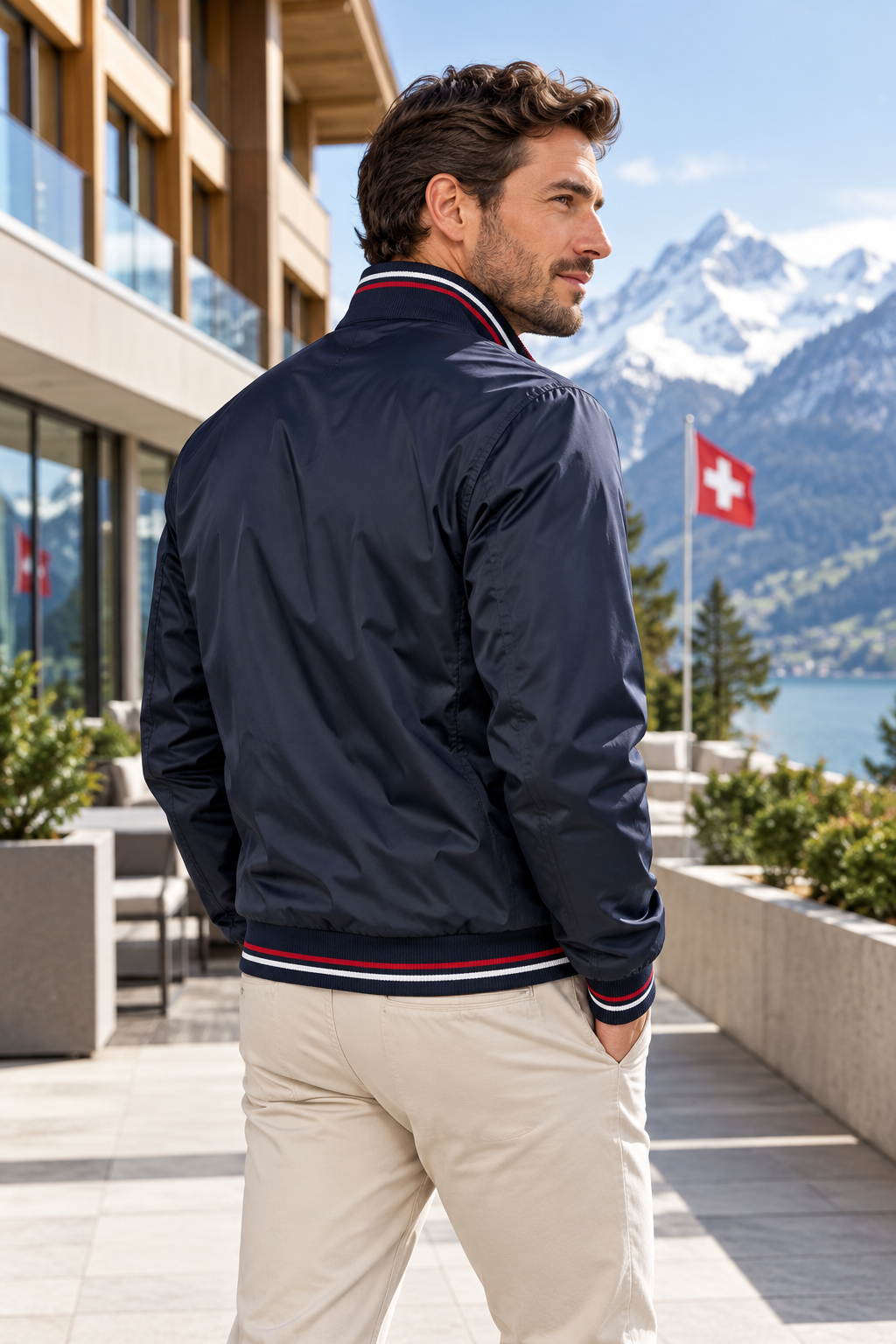 Men's Lightweight Striped-Trim Bomber Jacket