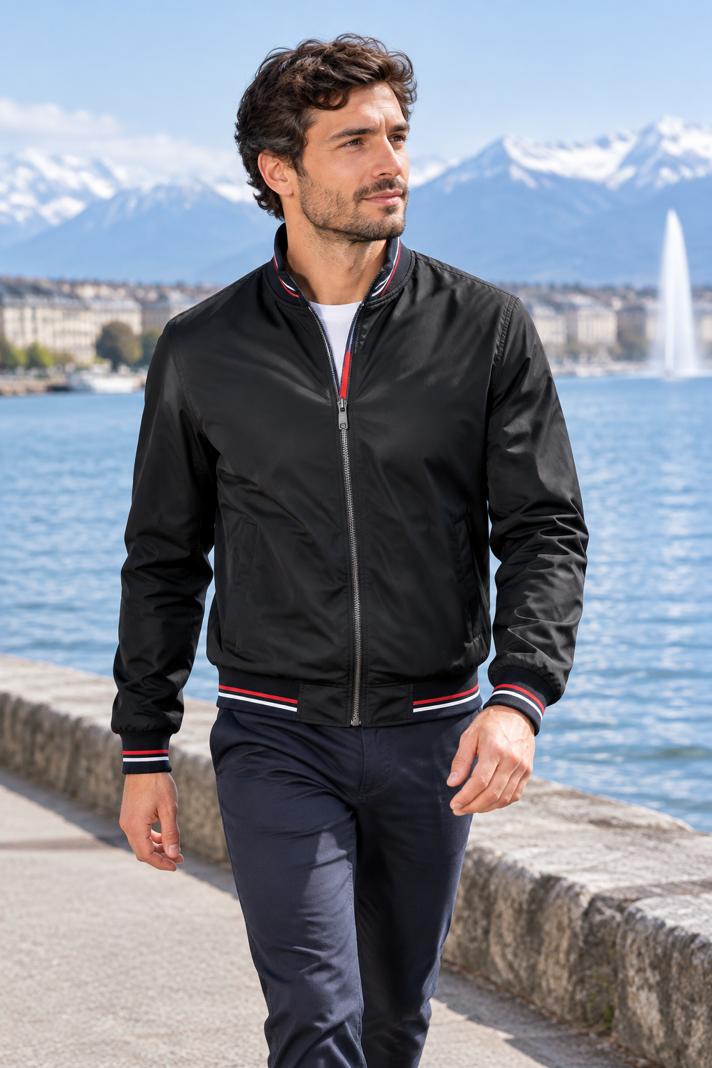 Men's Lightweight Striped-Trim Bomber Jacket