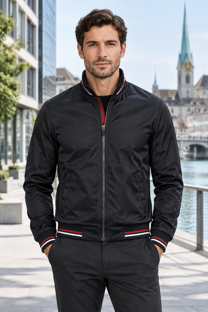 Men's Lightweight Striped-Trim Bomber Jacket