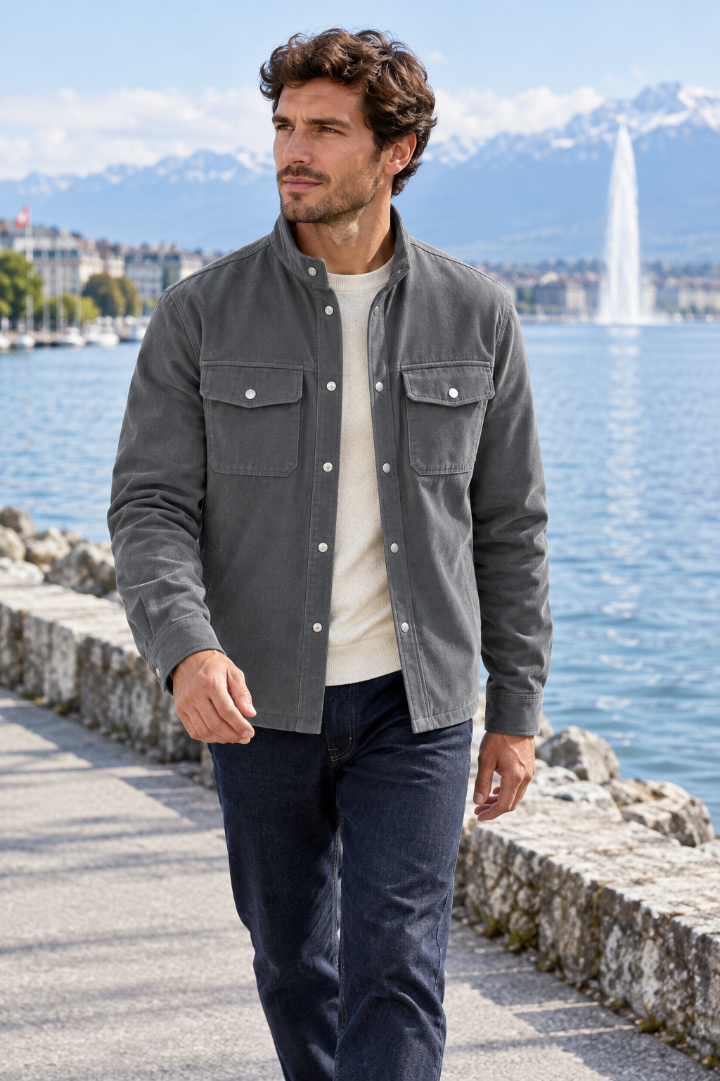 Surchemise en velours côtelé doublée polaire pour homme