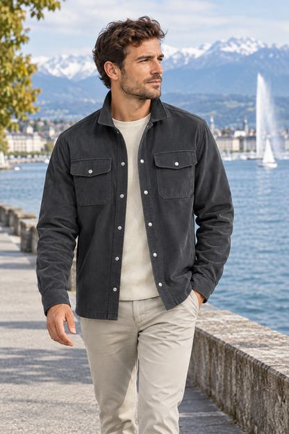 Surchemise en velours côtelé doublée polaire pour homme