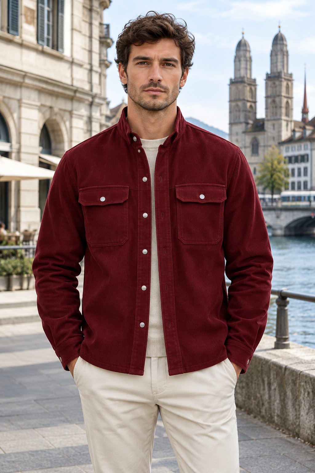 Surchemise en velours côtelé doublée polaire pour homme