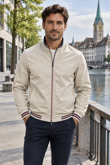 Men's Lightweight Striped-Trim Bomber Jacket