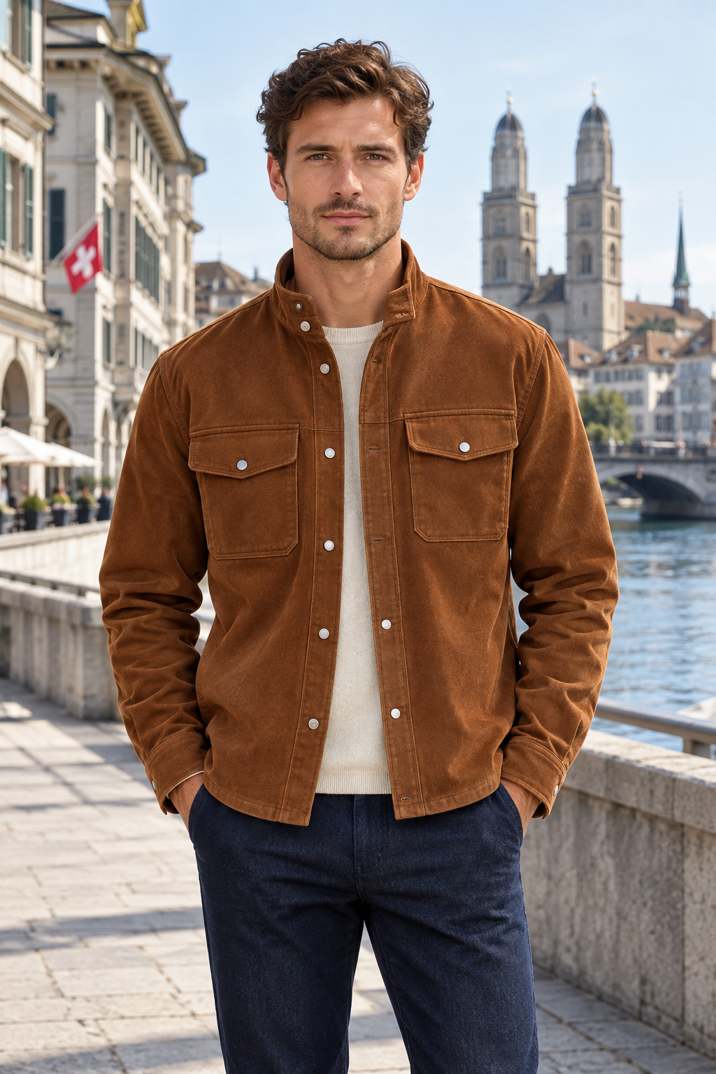 Surchemise en velours côtelé doublée polaire pour homme