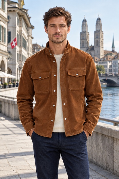 Surchemise en velours côtelé doublée polaire pour homme