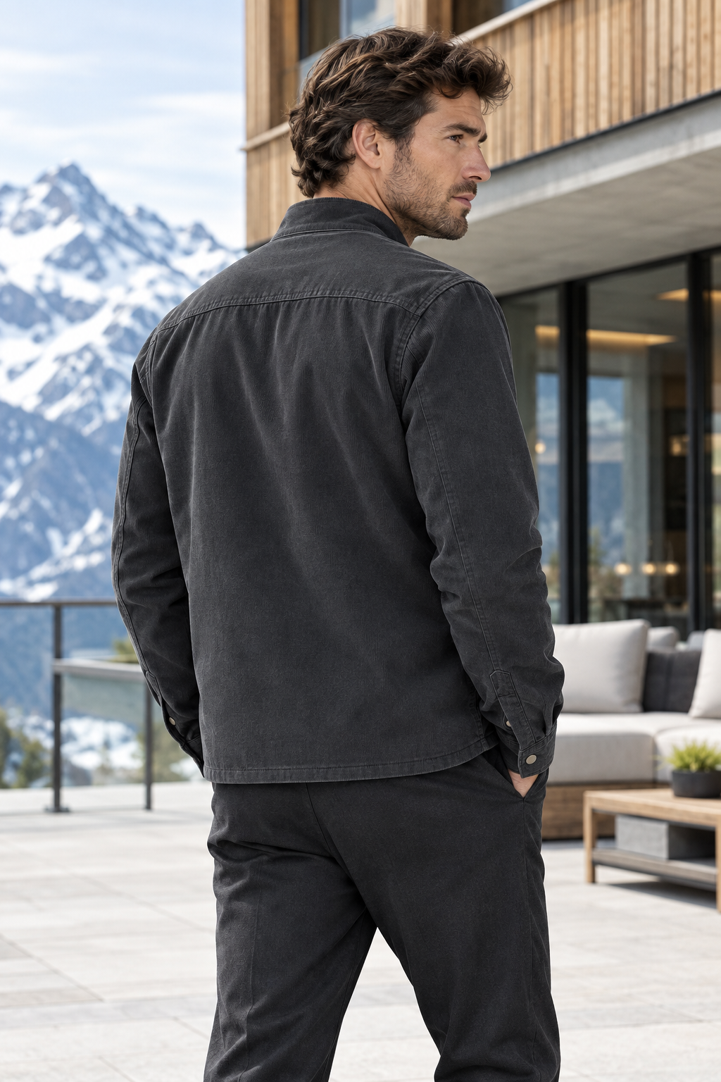 Surchemise en velours côtelé doublée polaire pour homme
