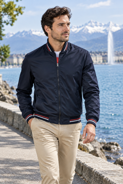 Men's Lightweight Striped-Trim Bomber Jacket