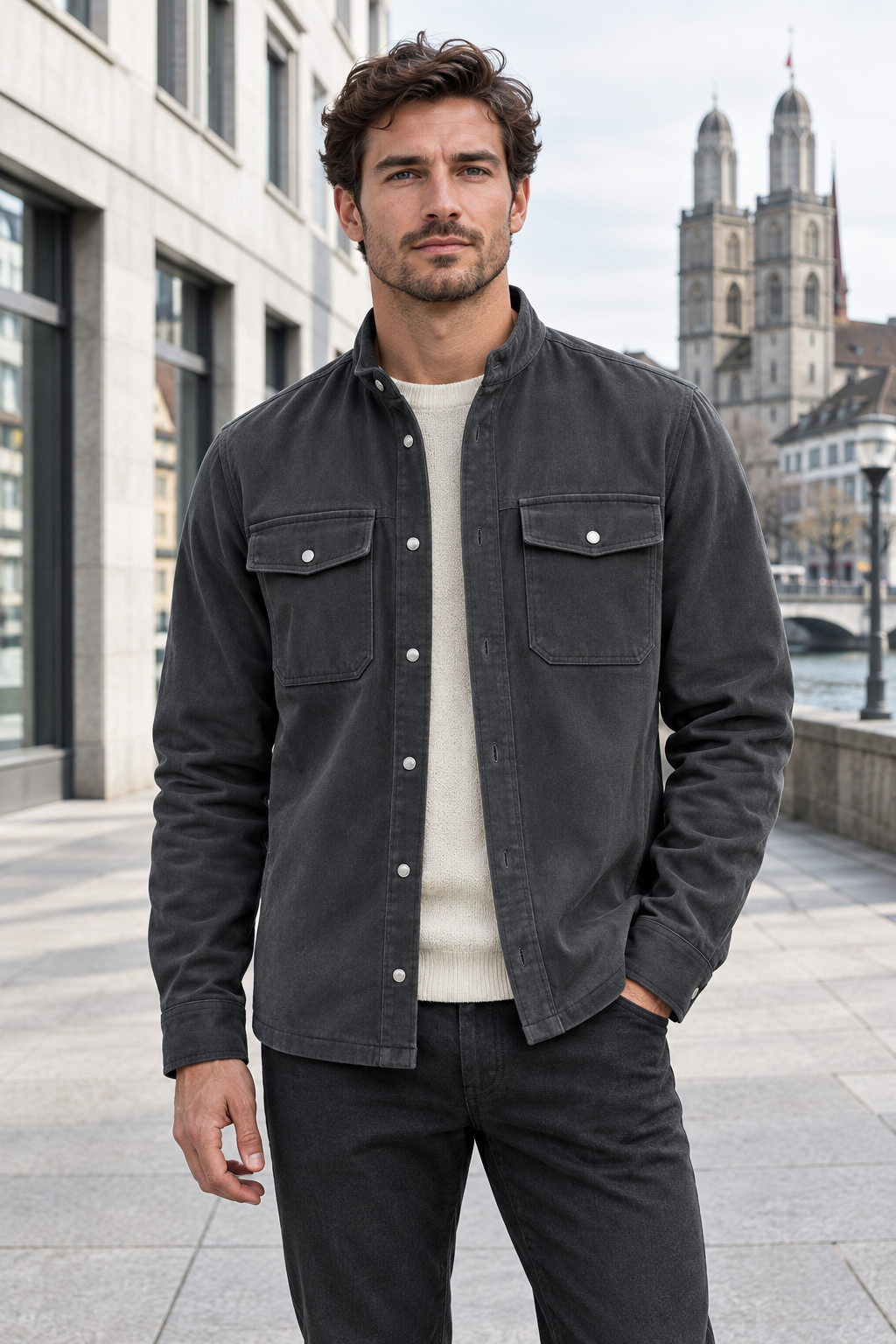 Surchemise en velours côtelé doublée polaire pour homme