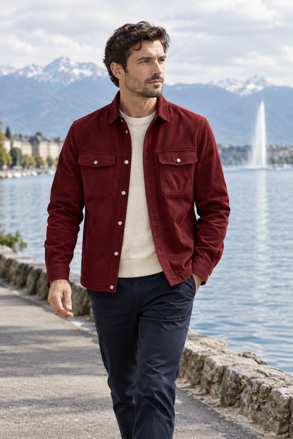 Surchemise en velours côtelé doublée polaire pour homme