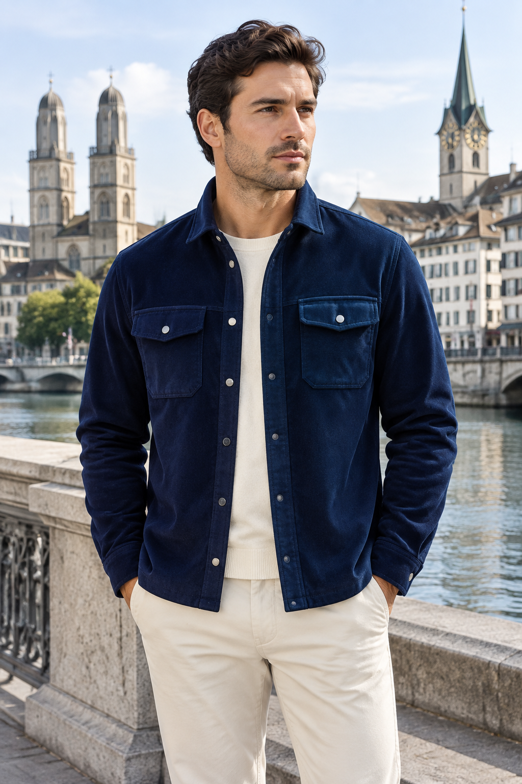 Surchemise en velours côtelé doublée polaire pour homme