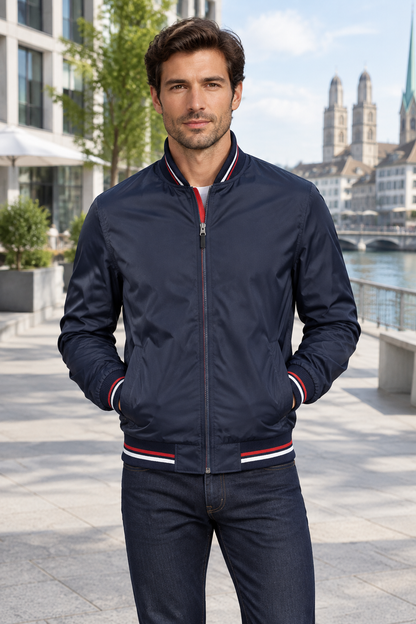Men's Lightweight Striped-Trim Bomber Jacket