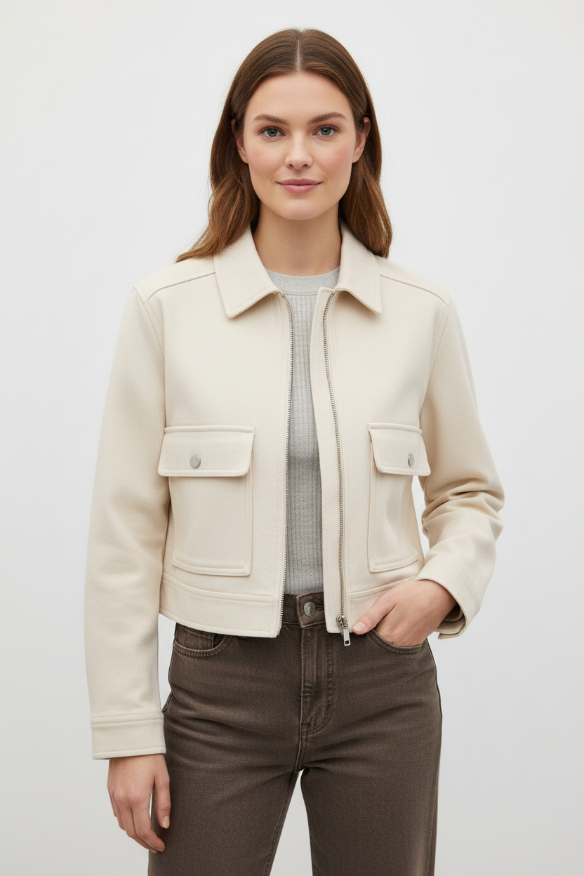Women's Loose Polyester Zip Jacket