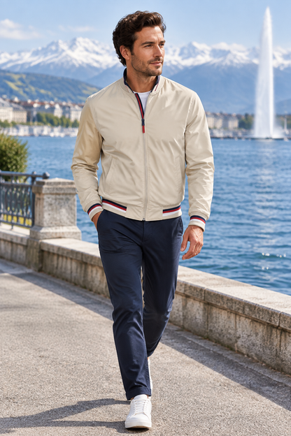 Men's Lightweight Striped-Trim Bomber Jacket