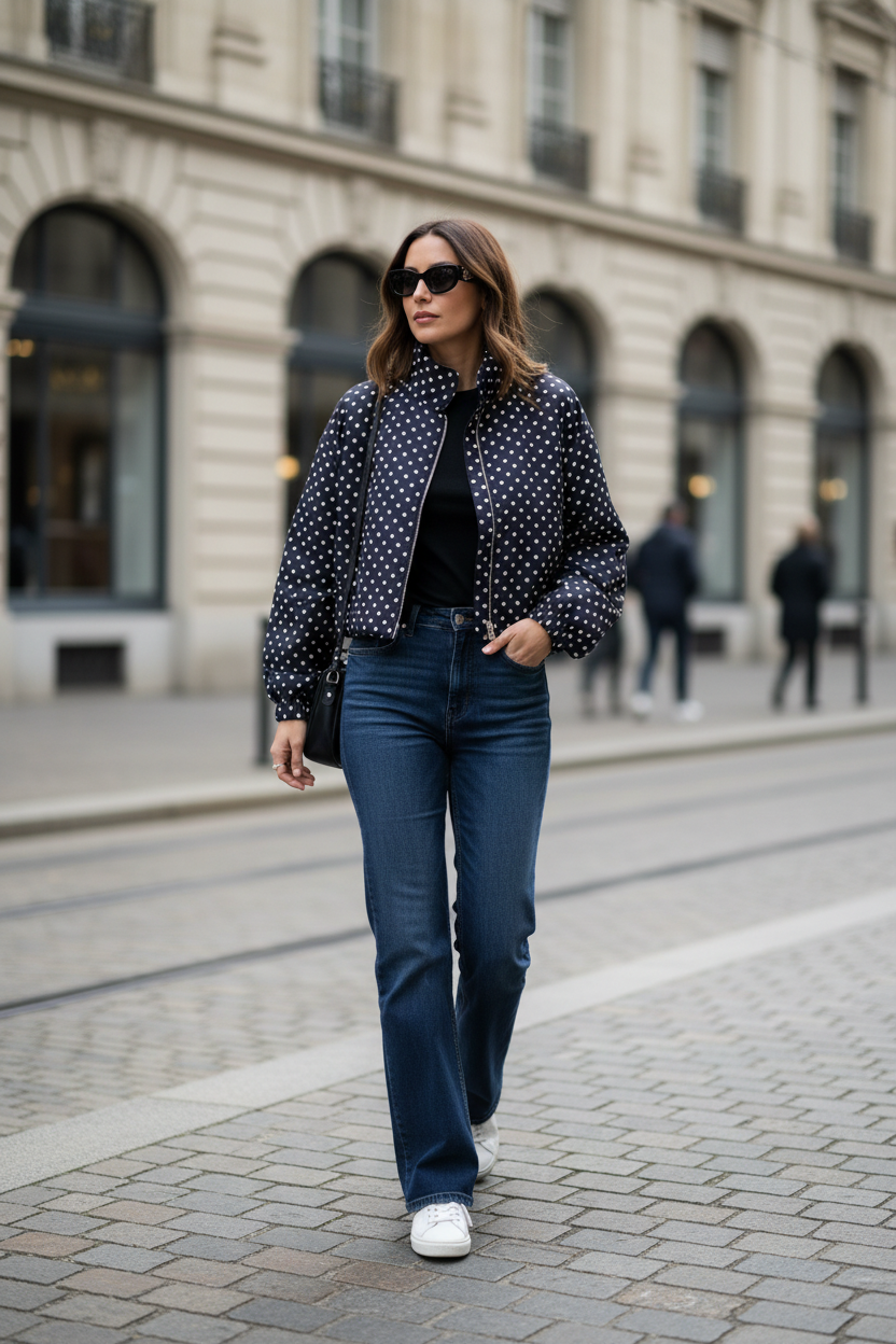 Women's Polka Dot Bomber Jacket