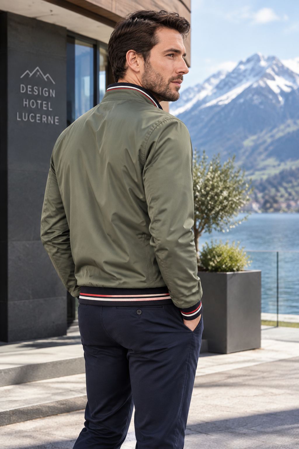 Men's Lightweight Striped-Trim Bomber Jacket