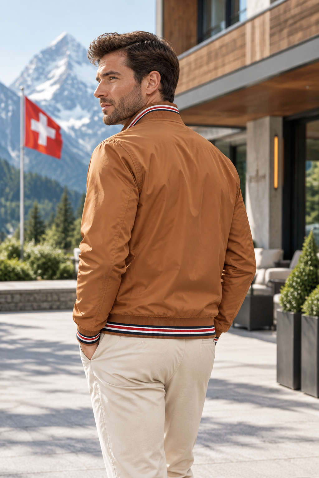 Men's Lightweight Striped-Trim Bomber Jacket