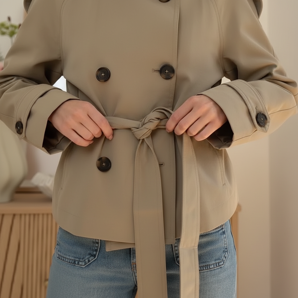 Damen-Polyesterjacke mit doppelreihiger Knopfleiste und Stehkragen