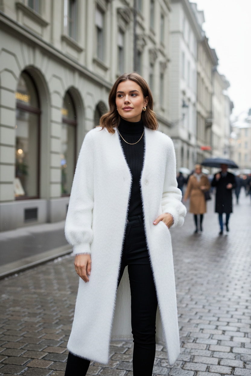 Women's Long Faux Mink-Fur Knit Coat